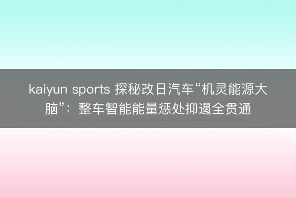 kaiyun sports 探秘改日汽车“机灵能源大脑”：整车智能能量惩处抑遏全贯通