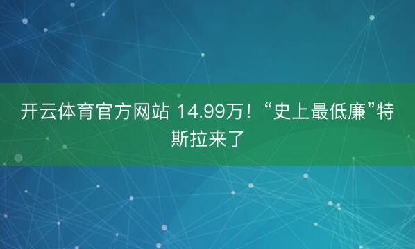 开云体育官方网站 14.99万！“史上最低廉”特斯拉来了