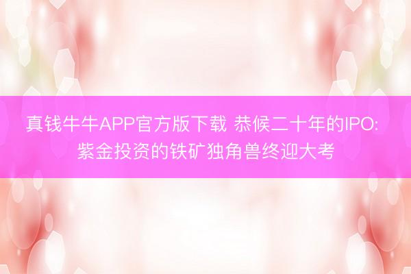 真钱牛牛APP官方版下载 恭候二十年的IPO: 紫金投资的铁矿独角兽终迎大考