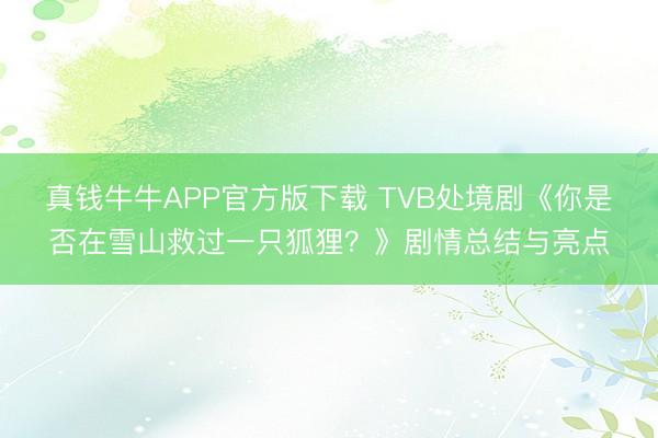 真钱牛牛APP官方版下载 TVB处境剧《你是否在雪山救过一只狐狸？》剧情总结与亮点