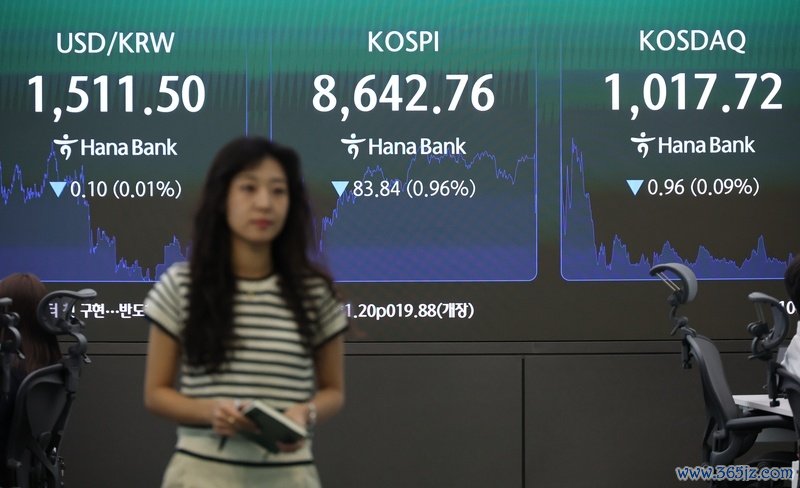 2026年6月17日，韩国首尔中区，韩亚银行交游室理会屏理会KOSPI和KOSDAQ指数。 IC Photo